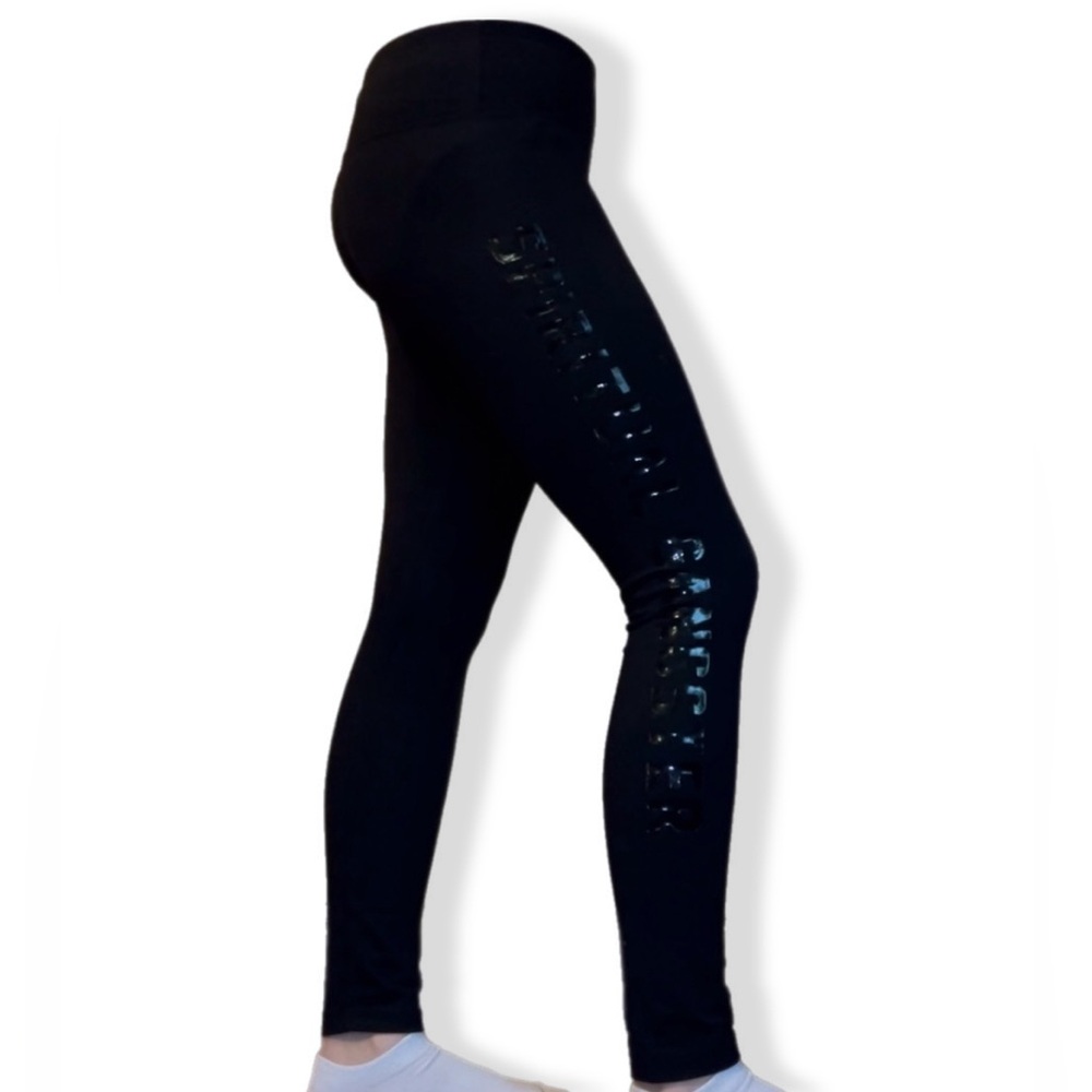Side-logo spiritual gangster LEGGINGS in black